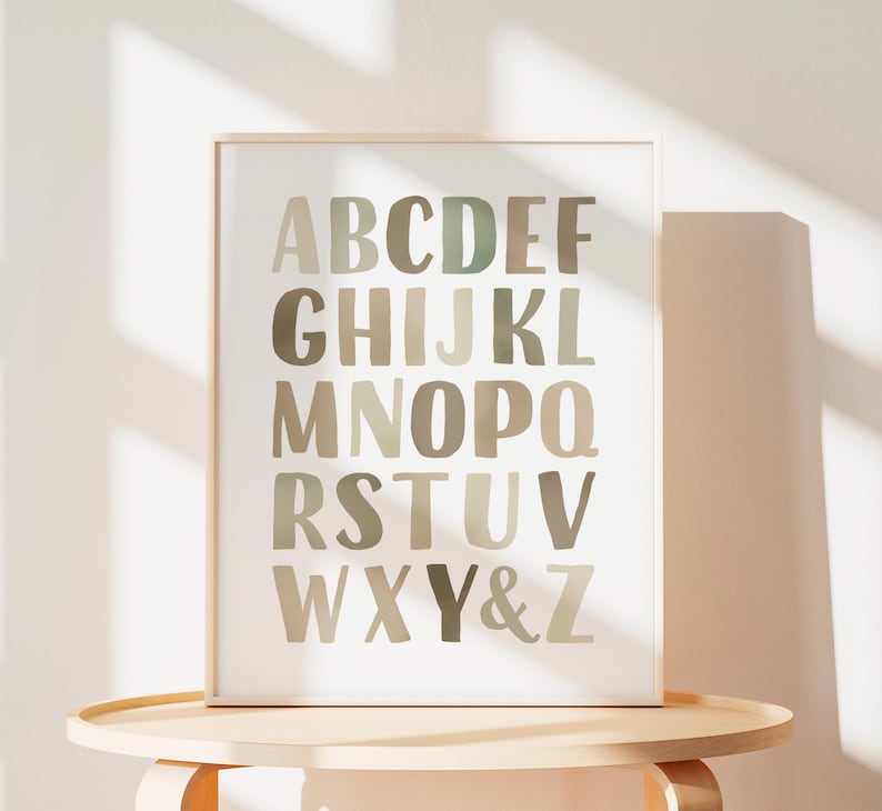 Educational Posters, Green Alphabet Poster, Watercolor Numbers Print, Playroom Posters, Nursery Wall Decor, Homeschooling, Digital Download
