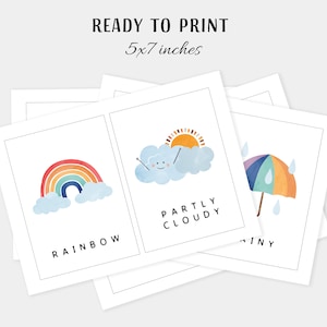 16 Weather Cards Montessori flashcards Pre-School Cards Rainbow Educational Printable Cards Instant Download image 4