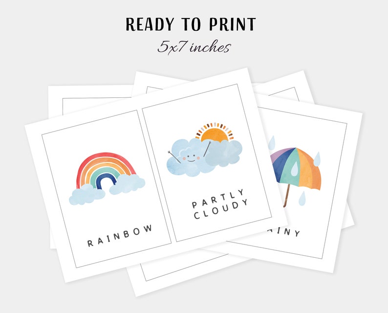 16 Weather Cards Montessori flashcards Pre-School Cards Rainbow Educational Printable Cards Instant Download image 4