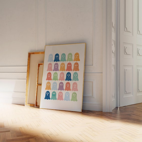 Rainbow Ghost Poster, Halloween Nursery Print, Cute Ghost Baby Playroom, Rainbow Boo Print, Seasonal Prints, Spooky Season, DIGITAL DOWNLOAD