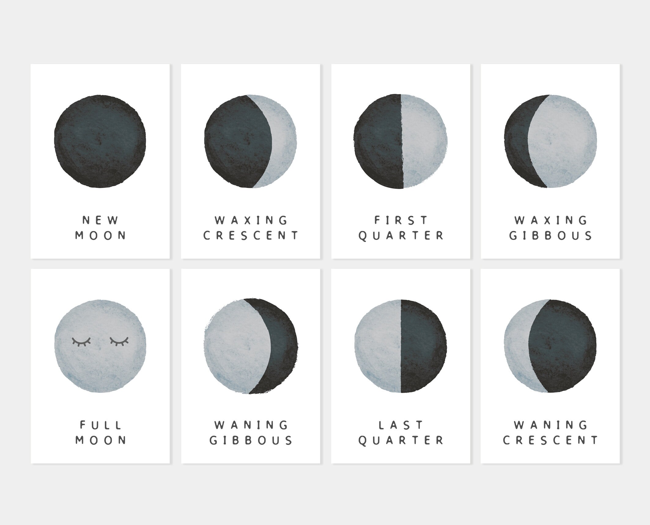 Moon Phases Flash Cards, Toddler Flash Cards, Educational Flash Cards ...