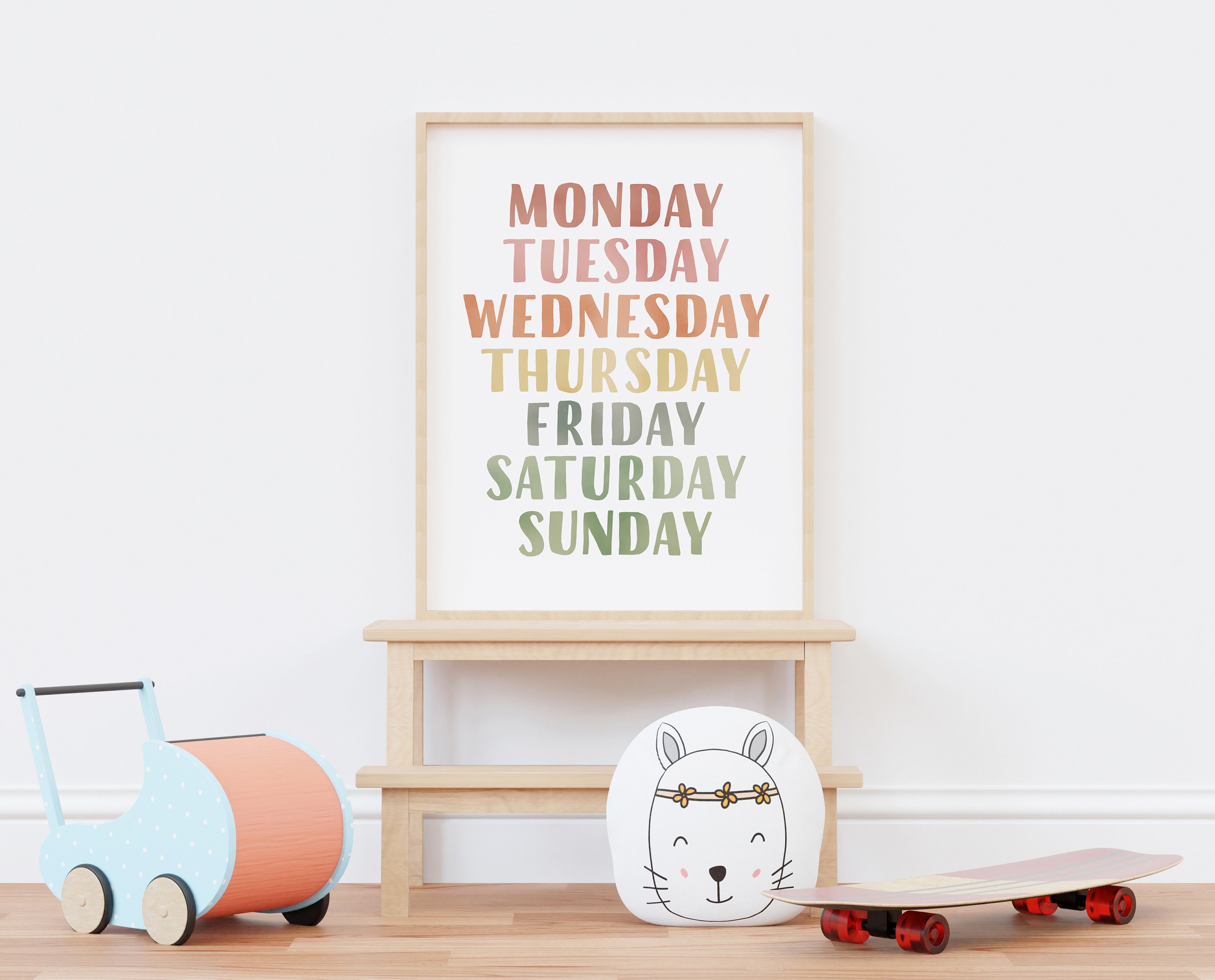Days of the Week Poster, Playroom Educational Poster, Rainbow Nursery ...