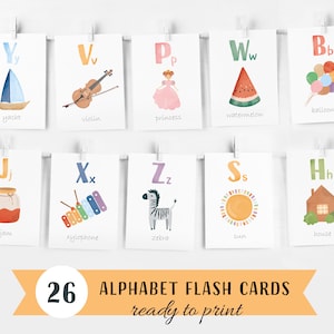 Cartes flash imprimables avec alphabet, décoration de salle de classe, ressource d'apprentissage préscolaire pour les tout-petits, décoration de chambre d'enfant, téléchargement numérique