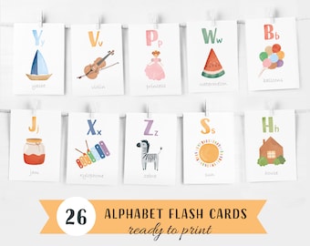 Printable Alphabet Flash Cards, Classroom Decor, Toddlers Preschool Early Learning Resource, Nursery Decor, DIGITAL DOWNLOAD