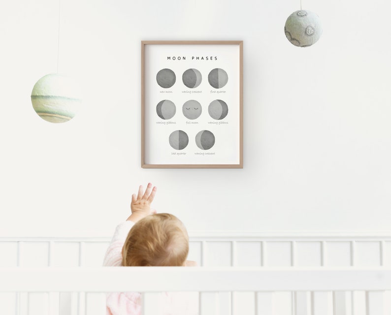 Moon Phases Print, Neutral Nursery, Educational Kids Poster, Printable Wall Art, Homeschooling, Teaching Resource, Digital Download image 7