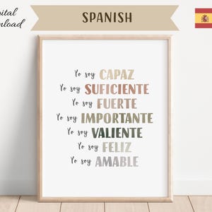 Kids Positive Affirmation in Spanish, Daily Affirmations, Positive Playroom, Printable Wall Art, Motivational Poster, DIGITAL DOWNLOAD