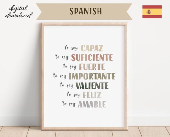 Spanish Affirmations Poster: Kids Playroom Wall Art (Digital Download)