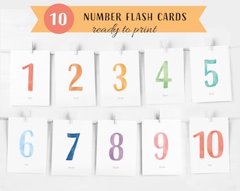 Nummers Flash Cards, Preschool Flash Cards Tellen, Tellen en Clip, Number Cards 1-10, Montessori Flash Cards, Instant Download