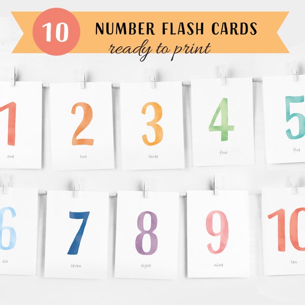 Tarjetas flash de números, tarjetas flash de conteo preescolar, conteo y clip, tarjetas numéricas del 1 al 10, tarjetas flash Montessori, descarga instantánea