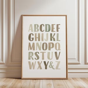 Educational Posters, Green Alphabet Poster, Watercolor Numbers Print, Playroom Posters, Nursery Wall Decor, Homeschooling, Digital Download