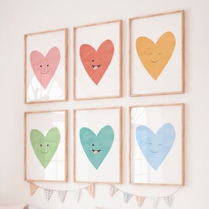 Set Of 6 Playroom Posters, Rainbow Nursery Posters, Kids Room Decor, Toddler Playroom, Rainbow Hearts, Cute Playroom Decor, Digital Download