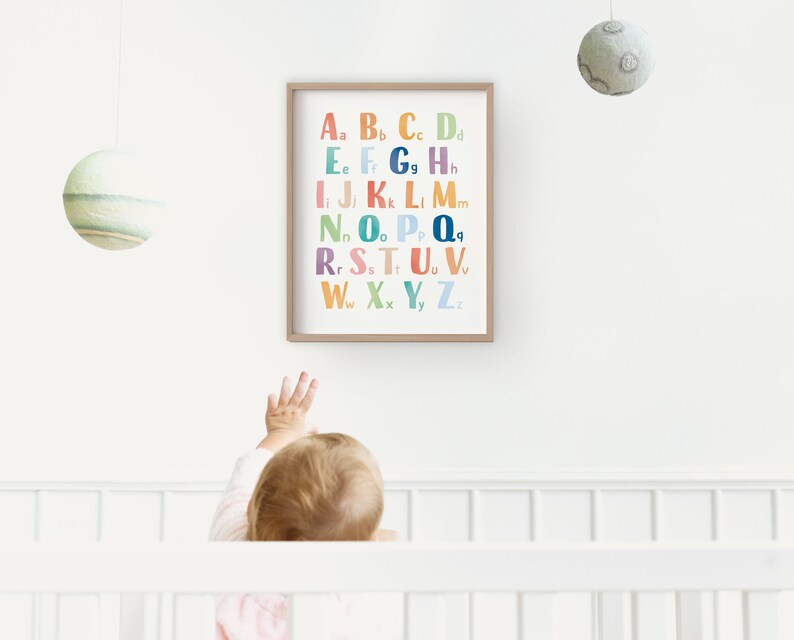 Rainbow Alphabet Print, ABC Poster, Nursery Alphabet Printable Wall Art, Educational Wall Art, Watercolour Alphabet, Digital Download image 2
