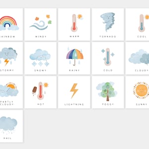 16 Weather Cards Montessori flashcards Pre-School Cards Rainbow Educational Printable Cards Instant Download image 5