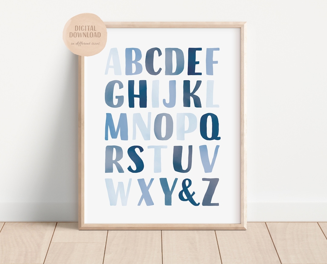 Blue Alphabet Poster ABC Print Nursery Alphabet Printable - Etsy