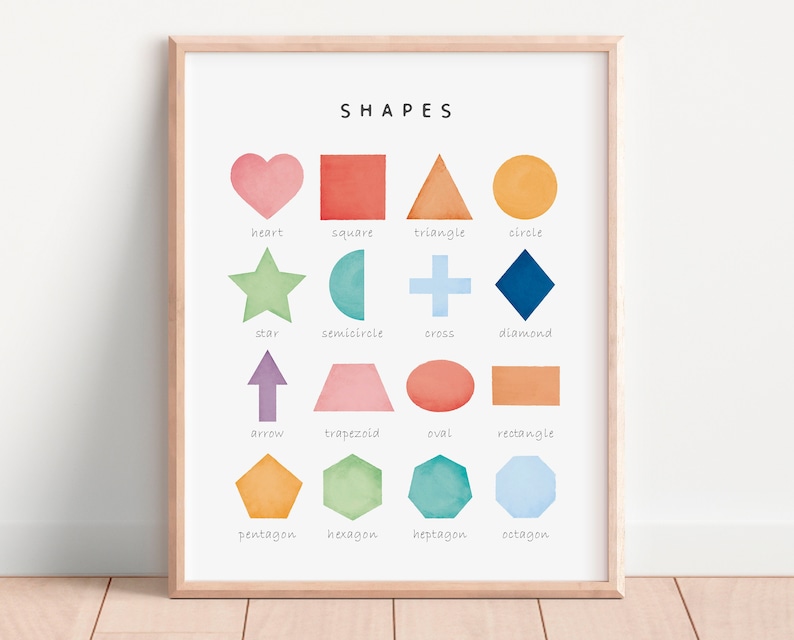 Rainbow Shapes Print, Geometric Shapes, Educational Poster, Nursery Wall Art, Montessori, Homeschool Teacher Classroom, DIGITAL DOWNLOAD image 1