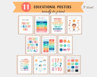 Classroom Decor Bundle, Educational Posters, Set of 11 Homeschool Prints, Montessori Classroom Decor, Playroom Decor, Digital Download