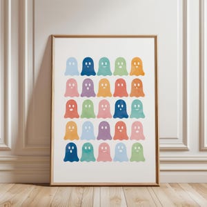 Rainbow Ghost Poster, Halloween Nursery Print, Cute Ghost Baby Playroom, Rainbow Boo Print, Seasonal Prints, Spooky Season, DIGITAL DOWNLOAD.