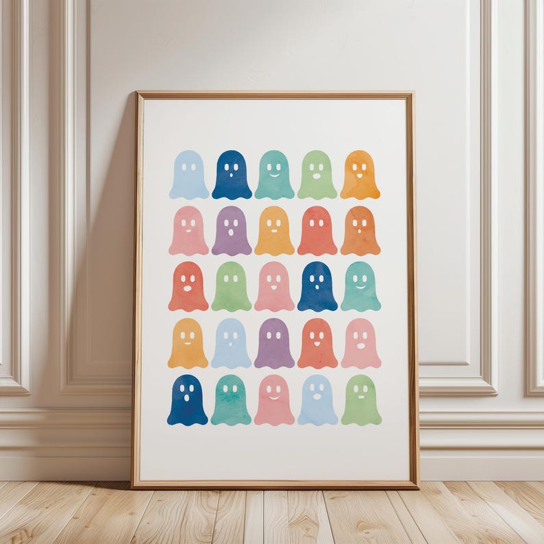 Rainbow Ghost Poster, Halloween Nursery Print, Cute Ghost Baby Playroom, Rainbow Boo Print, Seasonal Prints, Spooky Season, DIGITAL DOWNLOAD.