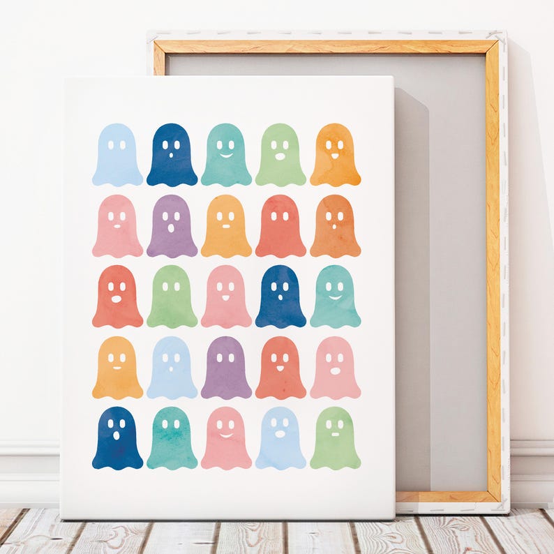Rainbow Ghost Poster, Halloween Nursery Print, Cute Ghost Baby Playroom, Rainbow Boo Print, Seasonal Prints, Spooky Season, DIGITAL DOWNLOAD.