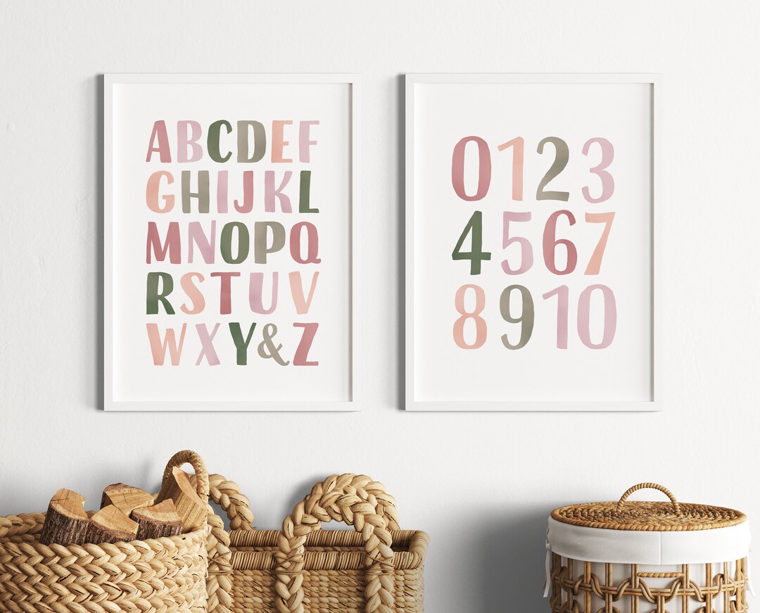 Set of 2 Educational Posters, Pink ABC Poster, Childrens Educational ...