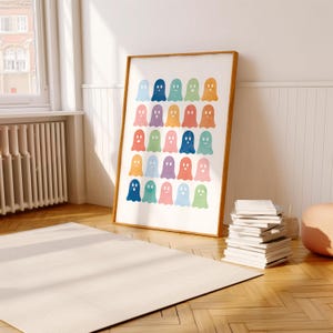 Rainbow Ghost Poster, Halloween Nursery Print, Cute Ghost Baby Playroom, Rainbow Boo Print, Seasonal Prints, Spooky Season, DIGITAL DOWNLOAD.