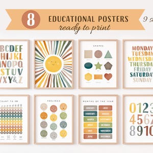 Set von 8 Regenbogen Lernpostern, Montessori Klassenzimmer Dekor, Sun Kindergarten Wanddekoration, Kleinkind Spielzimmer, Homeschool, digitaler Download