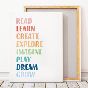 Play All Day, Let's read, let's play, nursery wall decor, rainbow playroom wall art baby room decor, classroom posters, teacher printable, educational poster.