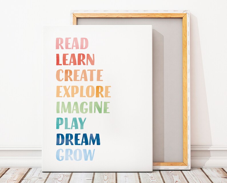 Play All Day, Let's read, let's play, nursery wall decor, rainbow playroom wall art baby room decor, classroom posters, teacher printable, educational poster.
