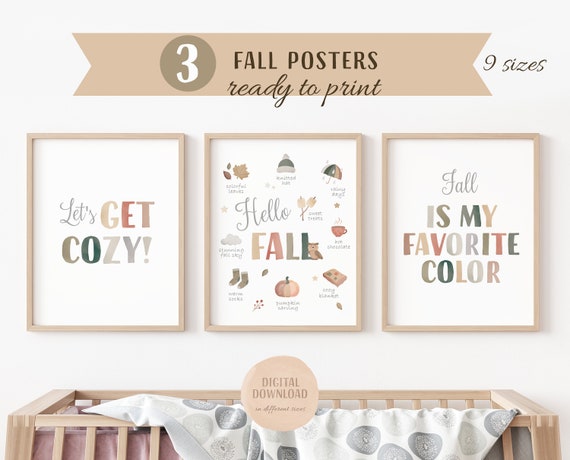 Set of 3 Fall Posters, Autumn Vibes, Fall Wall Art, Fall Is My Favorite Color, Hello Fall, Seasonal Prints, DIGITAL DOWNLOAD