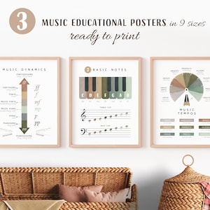 3er Set Musik Lehrposter, Musiktheorie Poster, Montessori Klassenzimmer Dekor, Neutrales Spielzimmer Dekor, digitaler Download