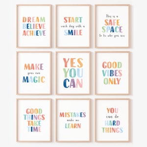 Set von 9 positiven Postern, Klassenzimmer Dekor Bundle, Sie können harte Dinge tun, tägliche Affirmation, Regenbogen Klassenzimmer Dekor, digitaler Download, N04