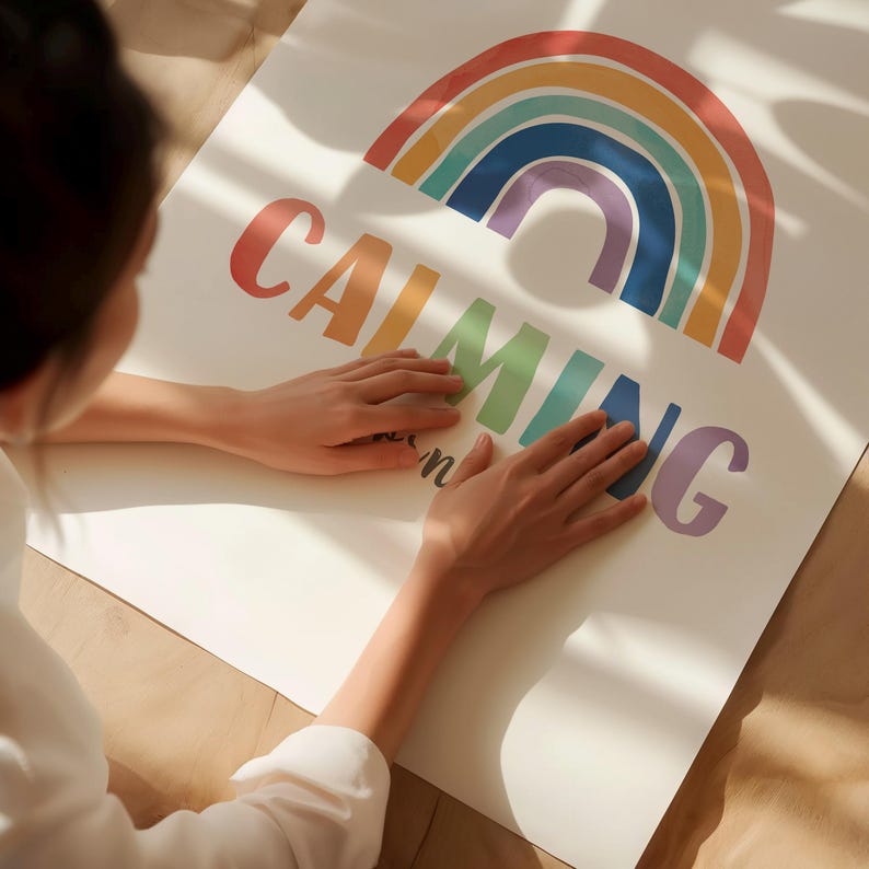 Calming Corner Sign, Reading Corner Sign, Rainbow Classroom Wall Decor, Classroom Wall Art, Rainbow Educational Posters.