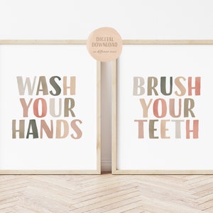 Was uw handen Print, Poets Yout Tanden, Badkamer Poster, Afdrukbare Kunst aan de muur, Educatieve kunst, Badkamer Regels Poster, DIGITALE DOWNLOAD