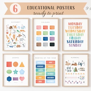 Regenbogen Lernposter, 6 Homeschool Drucke, Tier Alphabet, Montessori Klassenzimmer Dekor, Kleinkind Dekor, digitaler Download