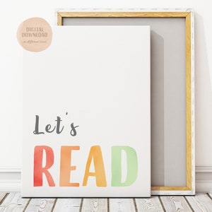 Let's Read Print, Rainbow Playroom Decor, Toddler Wall Art, Kids Room Decor, Homeschool Decor, Nursery wall art, Digital Download