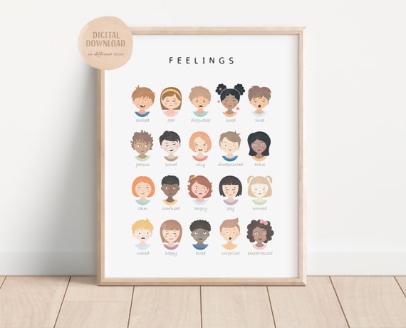 Feelings Poster, Montessori Homeschool Decor, Feelings Chart, Educational Art, Rainbow Emotions Chart, Digital Download