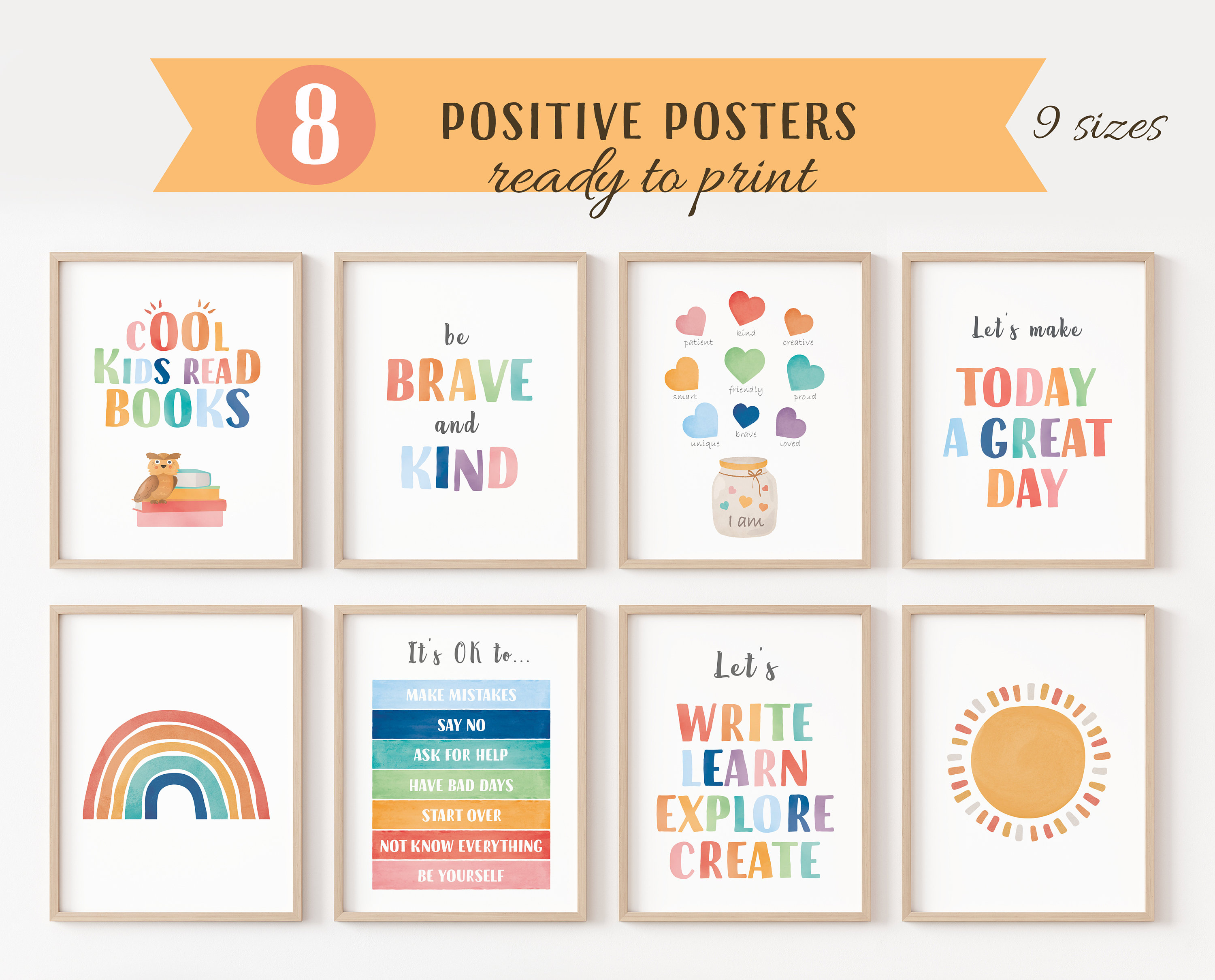 Inspirational Positive Motivational Prints, Set of 8 Positive Posters ...