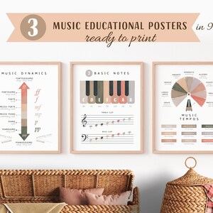 3er Set Musik Lehrposter, Musiktheorie Poster, Montessori Klassenzimmer Dekor, Neutrales Spielzimmer Dekor, digitaler Download