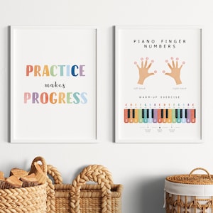2er Set Musikposter, Klaviernoten und Fingernummern Poster, Klavier MusikTheorie, Lernposter, Regenbogen Musikkunst, Digital Download