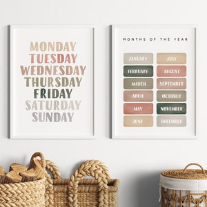 2er Set Neutrale Lernposter, Tage Druck, Spielzimmer Lernposter, Homeschool Dekor, Klassenzimmer Dekor, Digitaler Download