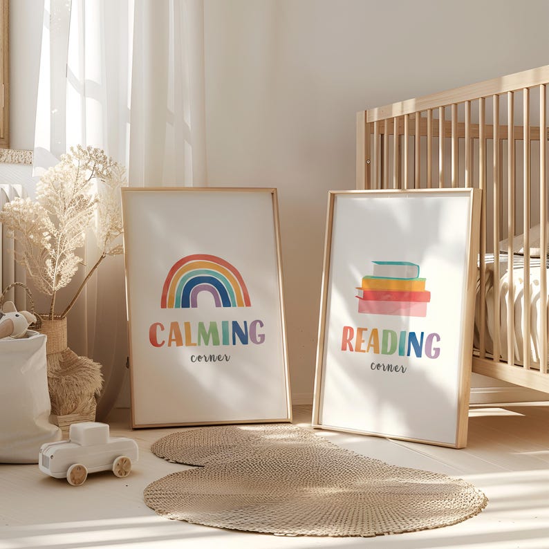 Calming Corner Sign, Reading Corner Sign, Rainbow Classroom Wall Decor, Classroom Wall Art, Rainbow Educational Posters.