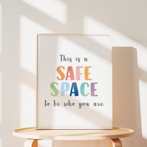 This Is A Safe Space Poster, Rainbow Classroom Wall Decor, Playroom Sign, School Counselor, Therapy Office Decor, DIGITAL DOWNLOAD.