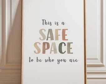 Safe Space Poster: Neutral Colors, Therapy Office Decor (Digital Download)