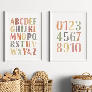 Set of 2 Educational Posters, Watercolour ABC Poster, Rainbow Numbers Print, Rainbow Wall ART, Kids Room Decor, Digital Download