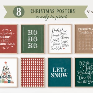 8 Christmas Posters, Christmas wall art, Christmas Printable Wall Art, Holiday Decor, Christmas Print Set, Christmas Sign, Digital Download