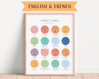 Bilingual French Educational Poster, Playroom Educational Poster, English to French, French Classroom, Learning Poster, Digital Download