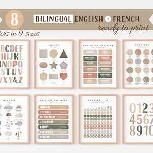 8 affiches éducatives français bilingues, affiches français neutres, ensemble de 8 affiches éducatives, imprimables homeschool, téléchargement numérique