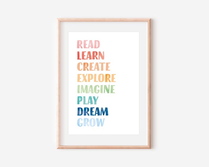Play All Day, Let's read, let's play, nursery wall decor, rainbow playroom wall art baby room decor, classroom posters, teacher printable, educational poster.