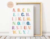 Rainbow Alphabet Print, ABC Poster, Nursery Alphabet Printable Wall Art, Educational Wall Art, Watercolour Alphabet, Digital Download