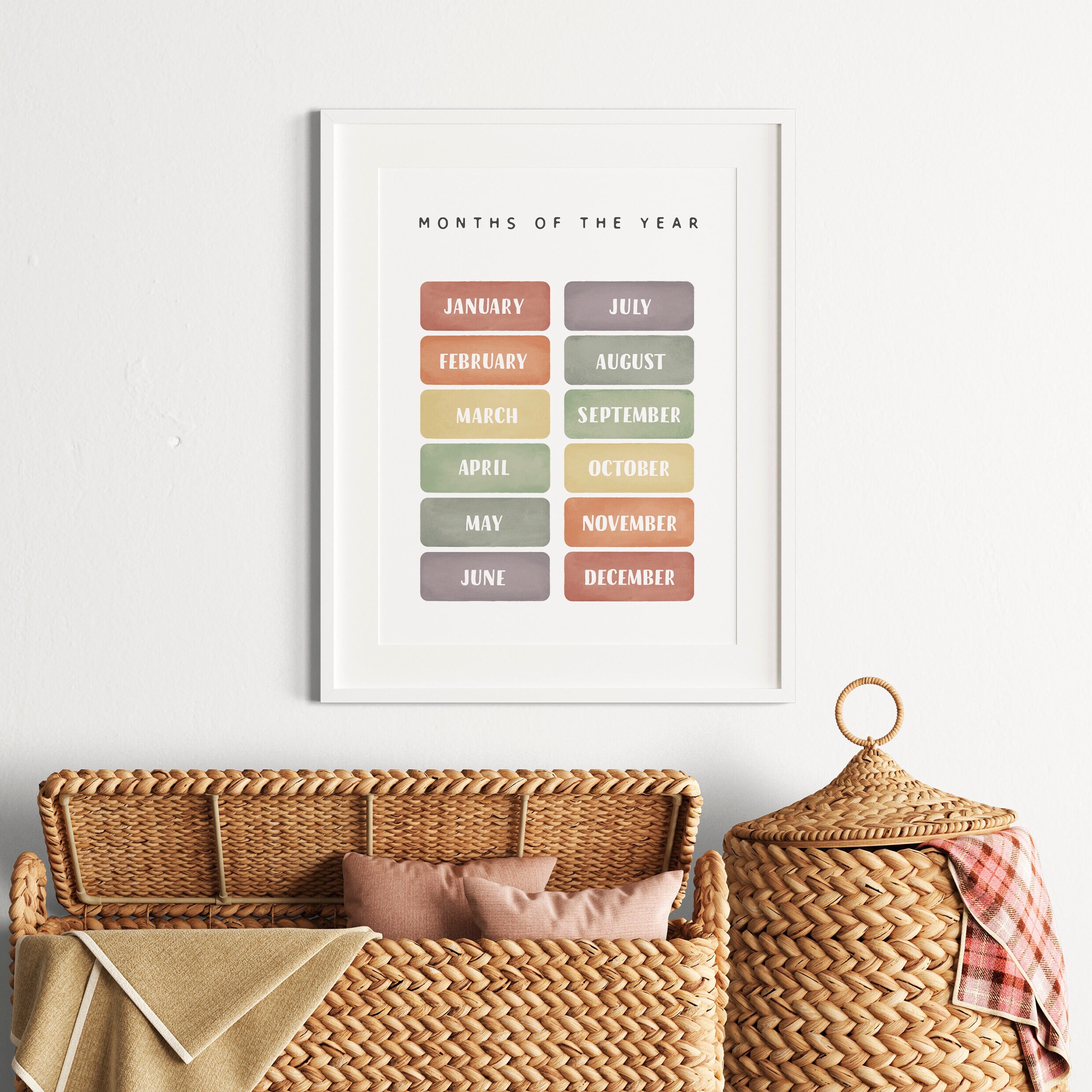 Months of the Year Poster, Playroom Educational Poster, Rainbow Nursery ...